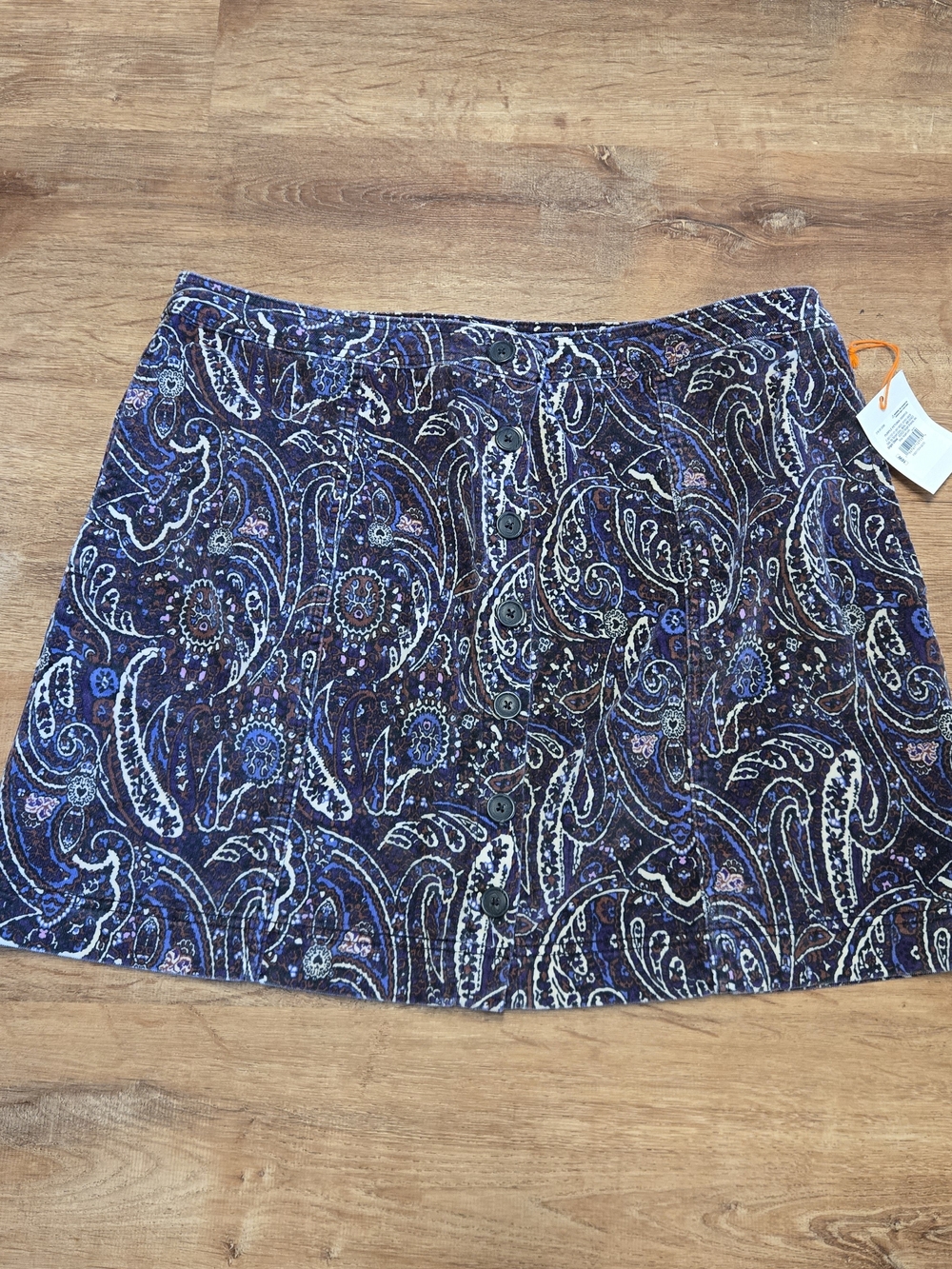 NWT!! Knox Rose Navy Brown White Paisley Button-Front Mini Skirt Corduroy 16 W